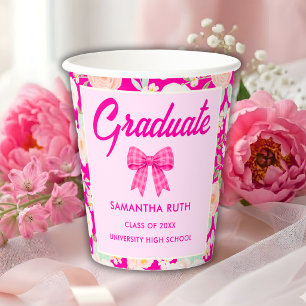 Wildblumen-Heißrosa-Gingham-Schleife-Abschlussfeie Pappbecher