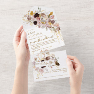 Wildblumen Herbst Elegant Gold Baby Girl Shower All In One Einladung