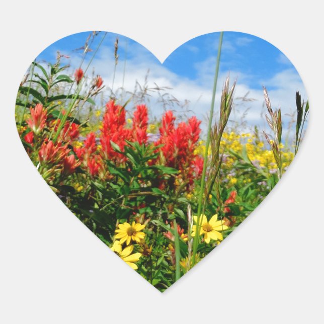 Wildblumen Herz-Aufkleber (Vorderseite)