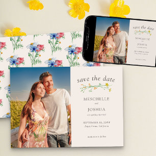 Wildblumen-Hochzeit Boho Land Florale Foto Save The Date