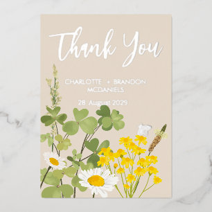 Wildblumen Hochzeit Danke Gold Folieneinladung