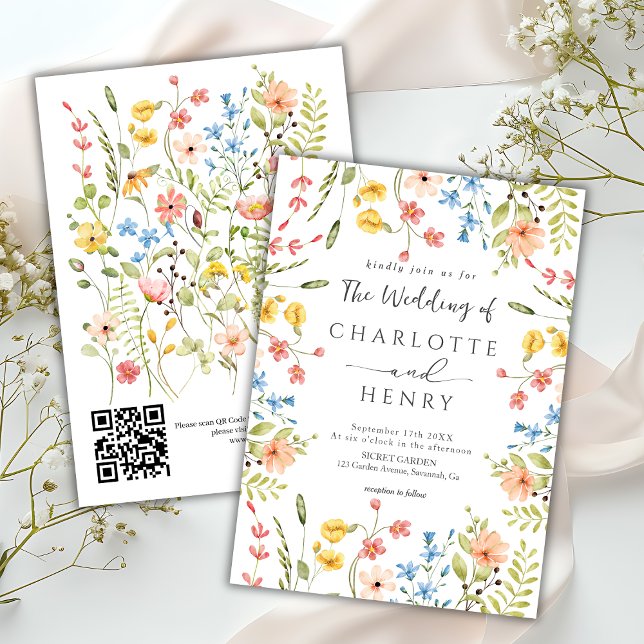 Wildblumen Hochzeit des QR-Codes für moderne Garte Einladung (Von Creator hochgeladen)