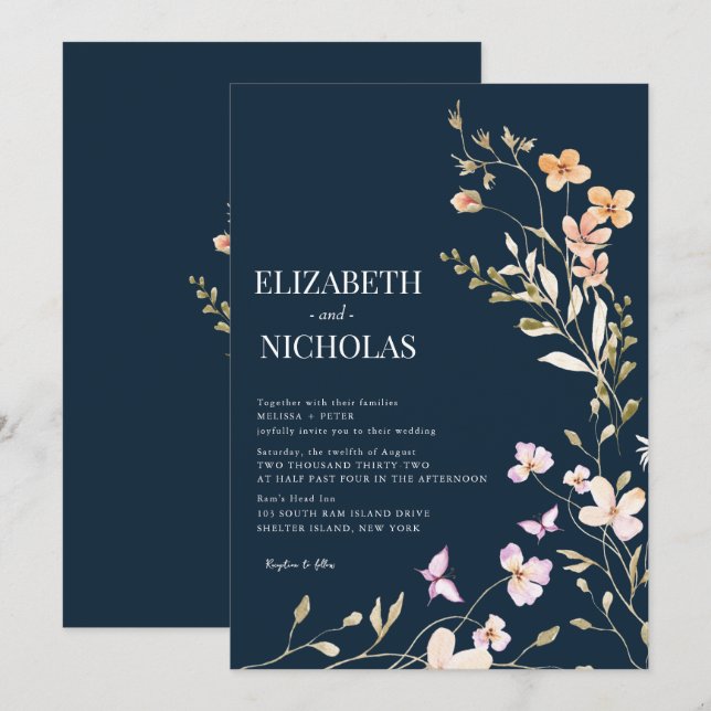 Wildblumen-Hochzeit Einladung (Vorne/Hinten)