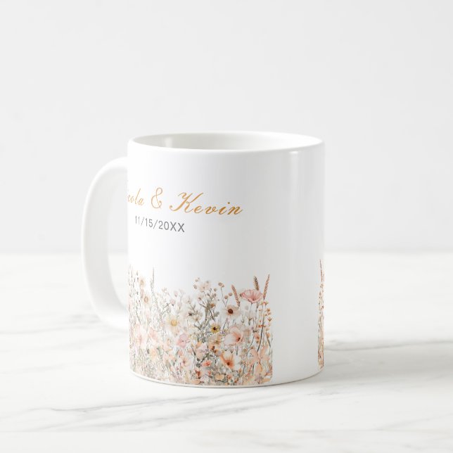 Wildblumen-Hochzeit im Frühlingsrosé-Blumendesign Kaffeetasse (Vorderseite Links)