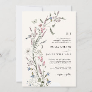Wildblumen-Hochzeit in Pastell Einladung