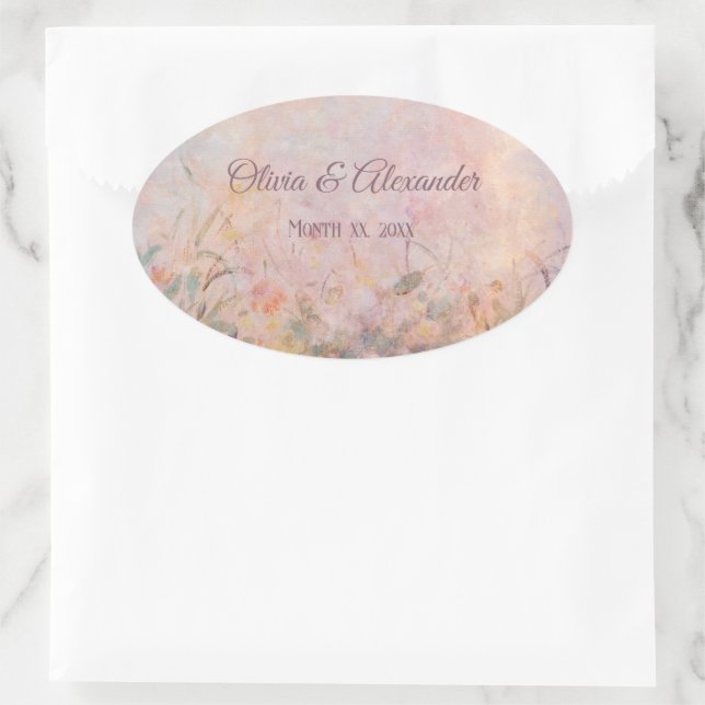 Wildblumen Hochzeit mit Aquarellblumen Ovaler Aufkleber (Tasche)