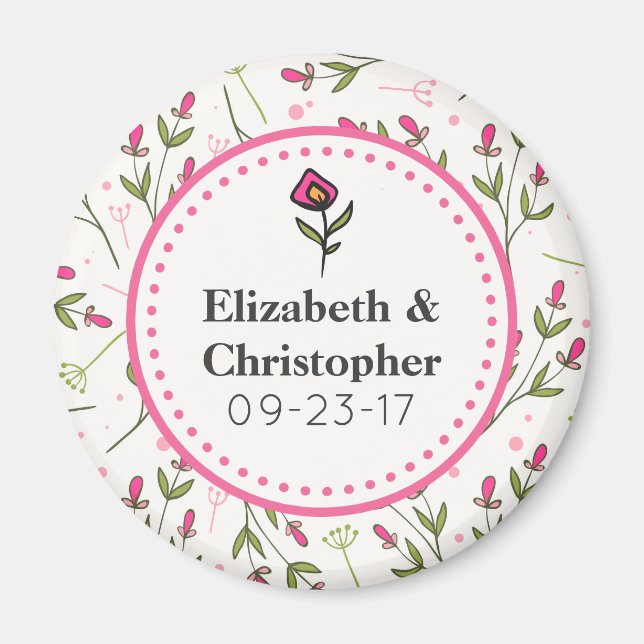 Wildblumen Hochzeit mit rosa und grünem Longsteg Magnet (Vorne)