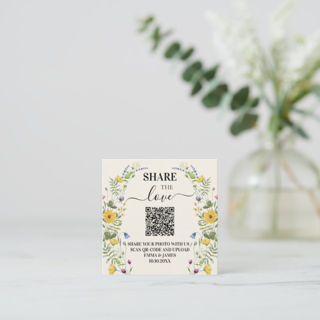 Wildblumen-Hochzeit-QR-Code-Foto Begleitkarte (Stehend Vorderseite)