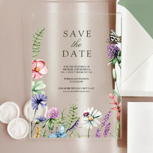 Wildblumen-Hochzeit Termin-Vorankündigung Acryleinladungen