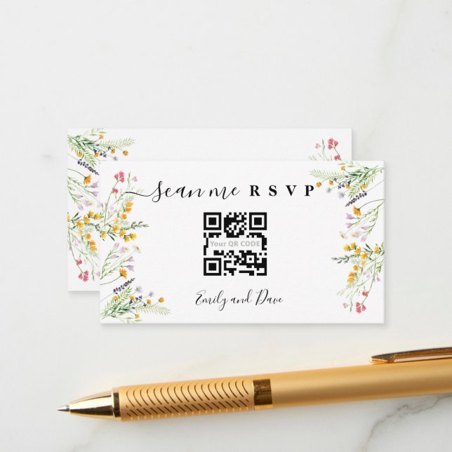 Wildblumen Hochzeiten Website einfügen QR CODE Begleitkarte (Vorderseite/Rückseite Beispiel)