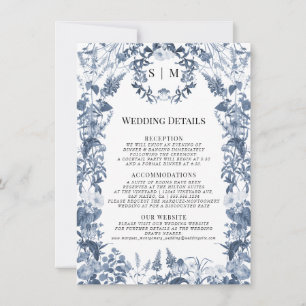 Wildblumen-Hochzeitsdetails in Blau und Weiß Einladung