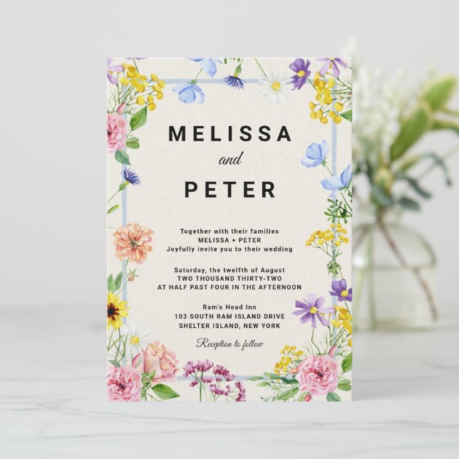 Wildblumen-Hochzeitseinladung Einladung (Stehend Vorderseite)