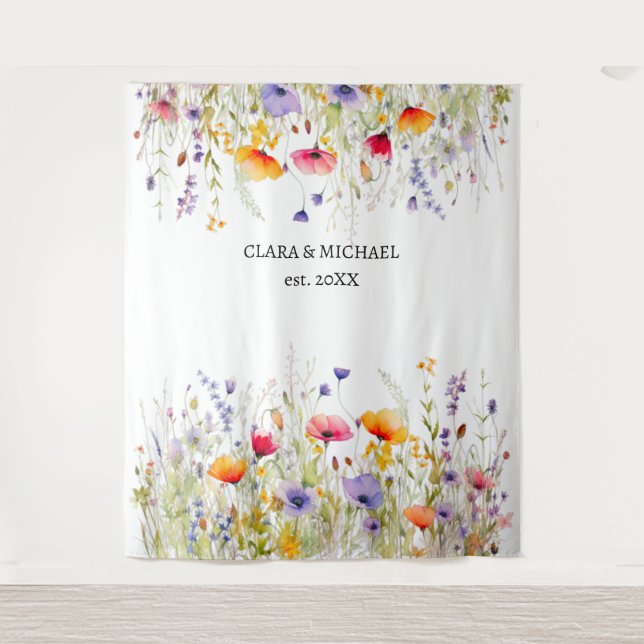 Wildblumen HochzeitsHintergrundbanner Wandteppich (Vorderseite)