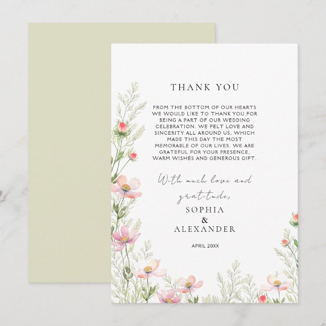 Wildblumen Hochzeitstag Dankeschön-Karte Dankeskarte (Vorne/Hinten)