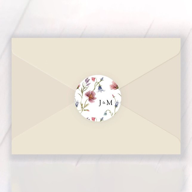 Wildblumen Hochzeitsticker Runder Aufkleber (Von Creator hochgeladen)