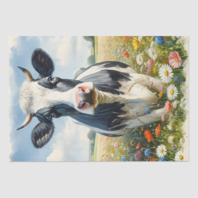Wildblumen Holstein Milchkuh Decoupage Seidenpapier (Vorderseite)