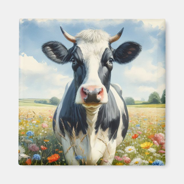 Wildblumen Holstein Milchkuh Magnet (Vorne)