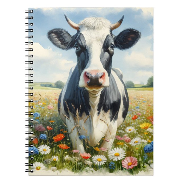 Wildblumen Holstein Milchkuh Notizblock (Vorderseite)