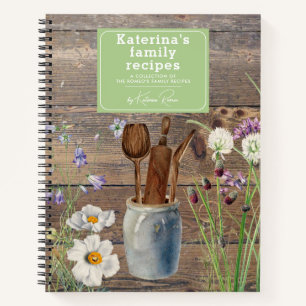 Wildblumen Holz Küchenutensilien Familienrezept Notizbuch
