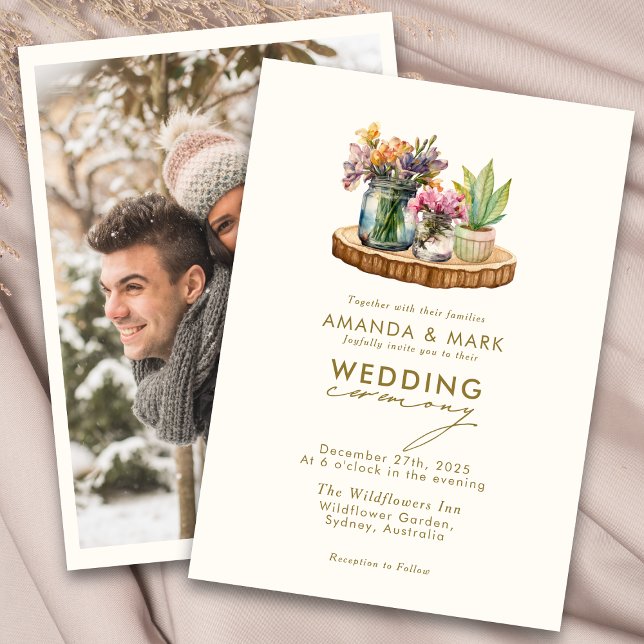 Wildblumen Holz Mason Jars Boho Bohemisch Hochzeit Einladung (Von Creator hochgeladen)