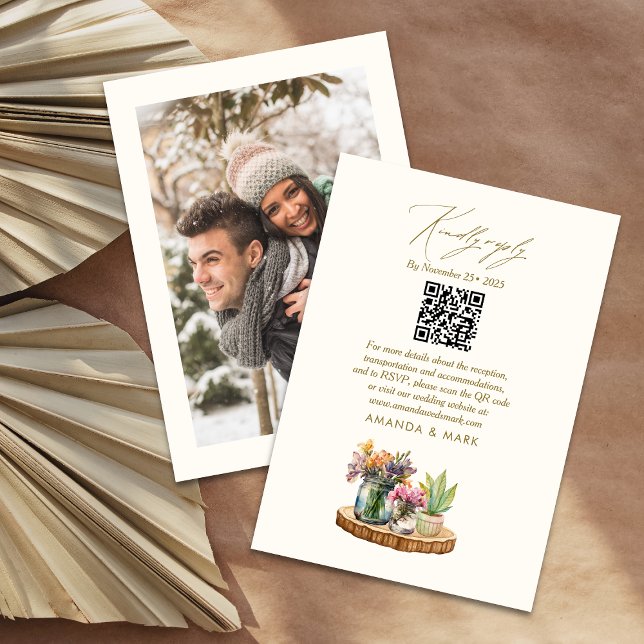 Wildblumen Holz Mason Jars Boho Bohemische Wed UAW RSVP Karte (Von Creator hochgeladen)