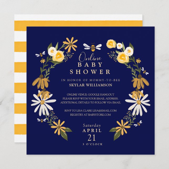 Wildblumen & Honey Bee Floral Online Babydusche Einladung (Vorne/Hinten)