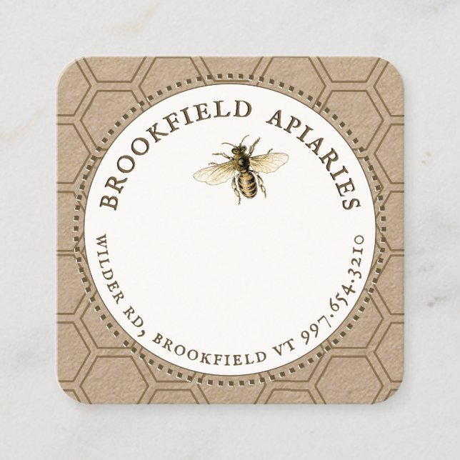 Wildblumen Honeycomb & Bee Apiary Kraft Quadratische Visitenkarte (Vorderseite)
