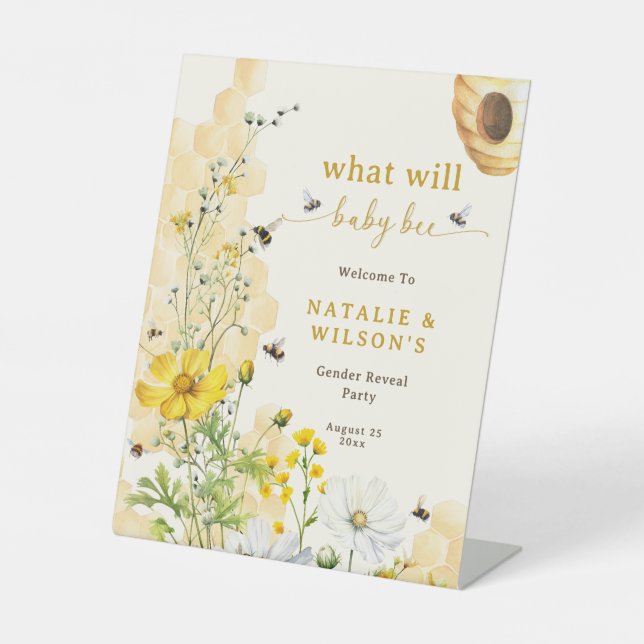 Wildblumen Honeycomb Bee Gender Reveal willkommen Sockelschild (Vorderseite)