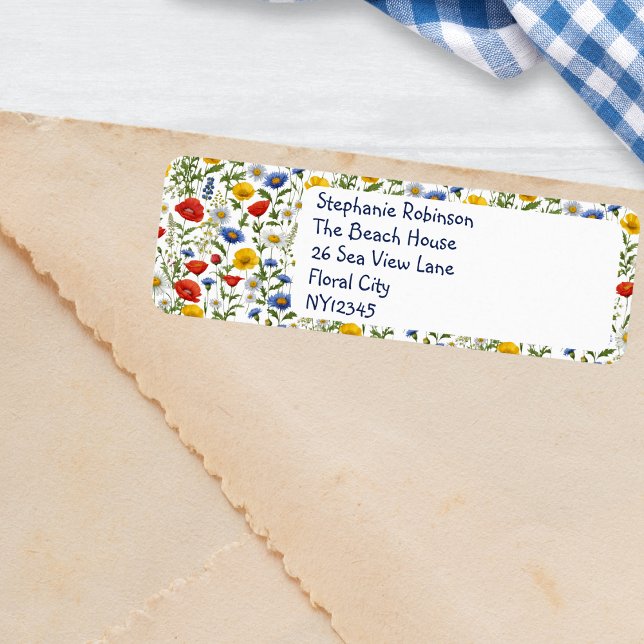 Wildblumen Hübsches Blumendesign Farblich nach Maß (A pretty return address label with colorful wildflower design and custom text)