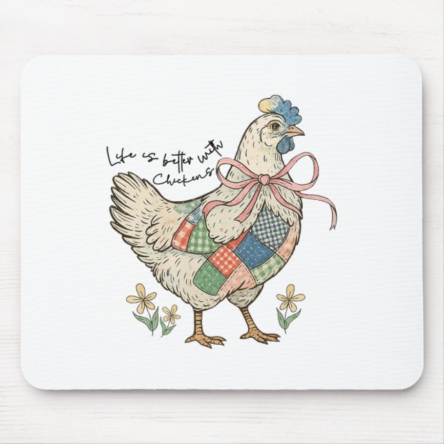 Wildblumen-Hühnerschleife Leben besser mit Hühnern Mousepad (Vorne)