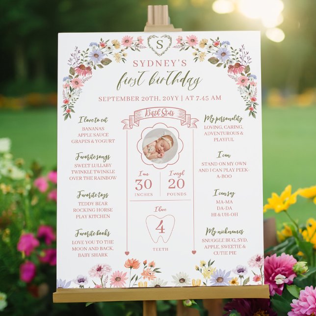 Wildblumen im ersten Jahr Geburtstag Baby Meilenst Poster (Wildflowers First Year Birthday Baby Milestone Poster)