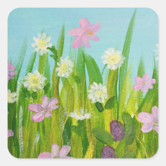 Wildblumen im Gras Quadratischer Aufkleber