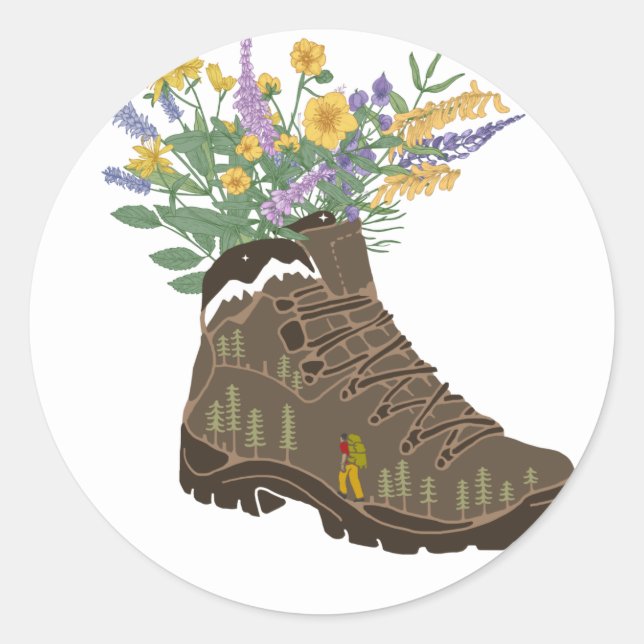 Wildblumen im T - Shirt "Hiking Boot Camping" Keyc Runder Aufkleber (Vorderseite)