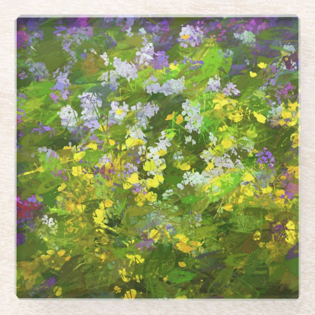 Wildblumen Impasto Malerei - Originelle Blume Kuns Glasuntersetzer (Vorderseite)