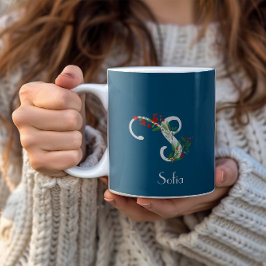 Wildblumen in Aquarellfarben Buchstaben blaue Tass Kaffeetasse