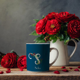 Wildblumen in Aquarellfarben Buchstaben blaue Tass Kaffeetasse