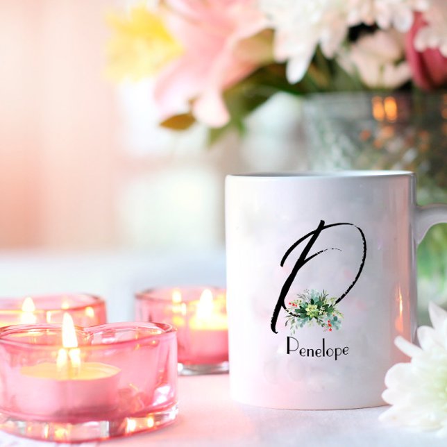 Wildblumen in Aquarellfarben erste Monogramm-Tasse Kaffeetasse (Von Creator hochgeladen)