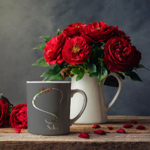 Wildblumen in Aquarellfarben, monogramm, graue Tas Kaffeetasse