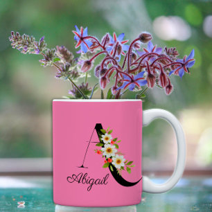 Wildblumen in Aquarellfarben, monogramm, rosa Tass Kaffeetasse