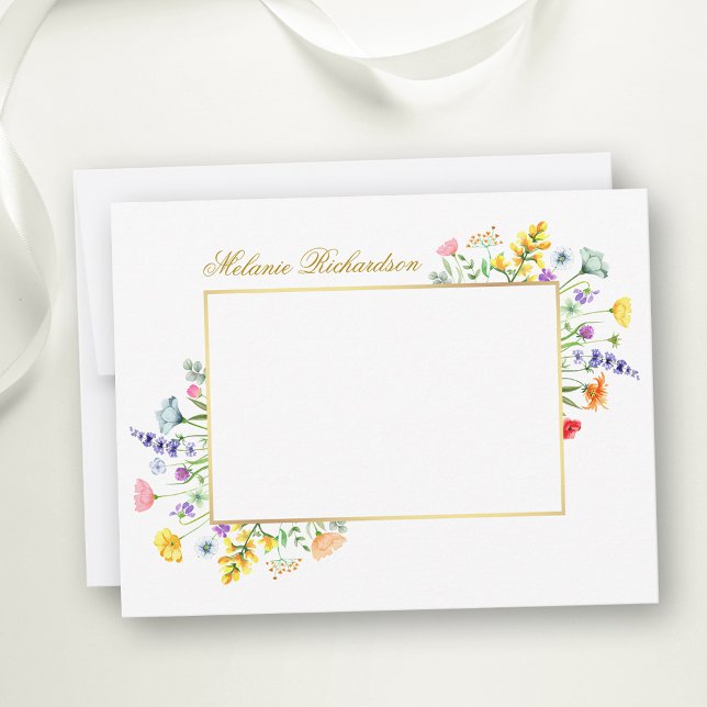 Wildblumen in Aquarellfarben Personalisiert Mitteilungskarte (Customize to change text color,  text style or to add more text to back of card.)