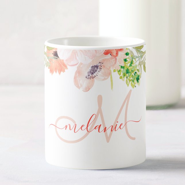 Wildblumen in Aquarellfarben rosa Mit Monogramm Kaffeetasse (Von Creator hochgeladen)