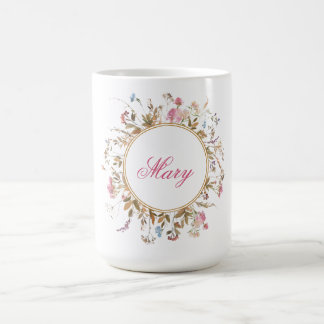 Wildblumen in Aquarellfarben, Rundrahmen, Blumenbe Kaffeetasse