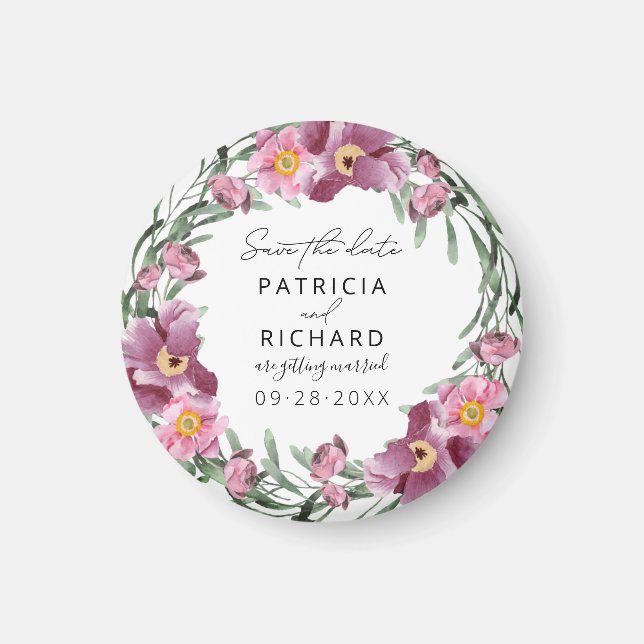 Wildblumen in Aquarellfarben speichern das Datum Magnet (Vorne)