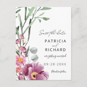 Wildblumen in Aquarellfarben speichern das Datum Postkarte