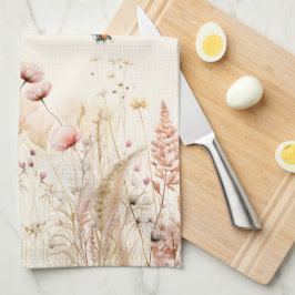 Wildblumen in beige Creme Geschirrtuch