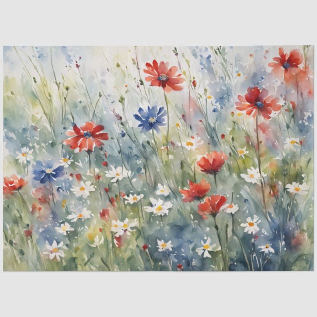 Wildblumen in Rot und Blau Seidenpapier (Vorderseite)