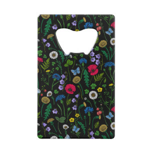 Wildblumen in schwarz geldbeutel flaschenöffner