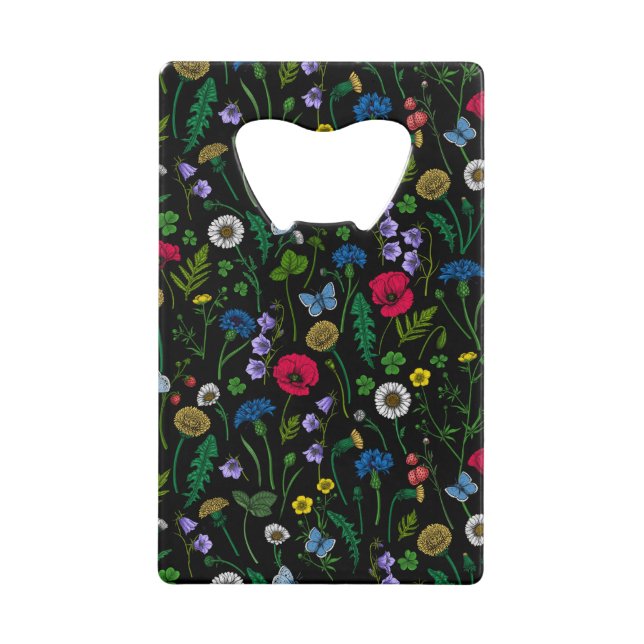 Wildblumen in schwarz geldbeutel flaschenöffner (Vorderseite)