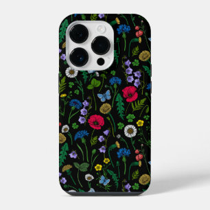 Wildblumen in schwarz iPhone 14 pro hülle