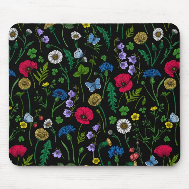 Wildblumen in schwarz mousepad (Vorne)